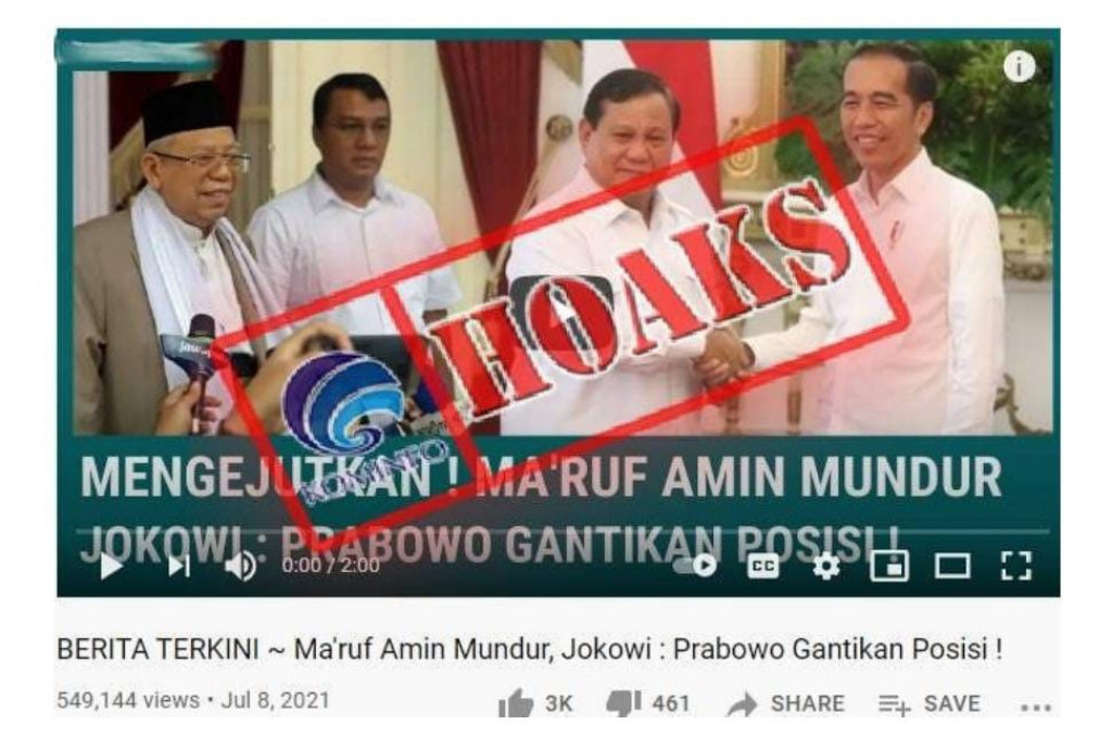 [HOAKS] Ma’ruf Amin Mundur, Jokowi : Prabowo Gantikan Posisi